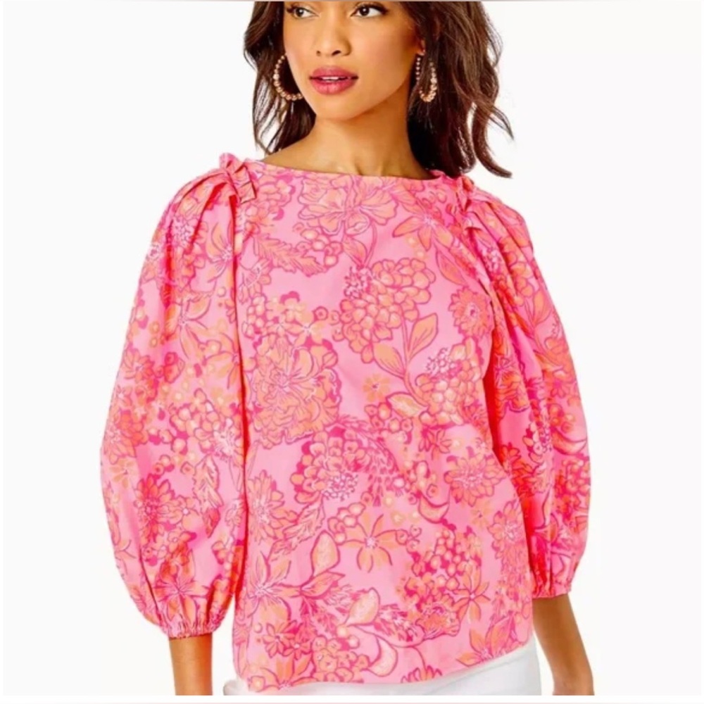 NWT Lilly Pulitzer Barbara Floral Blouson Sleeve Top